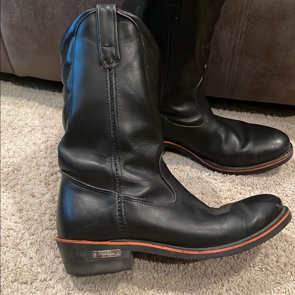 Harley-Davidson Black Leather Pull-On Men's Boots with Orange Trim - Picture 11 of 16